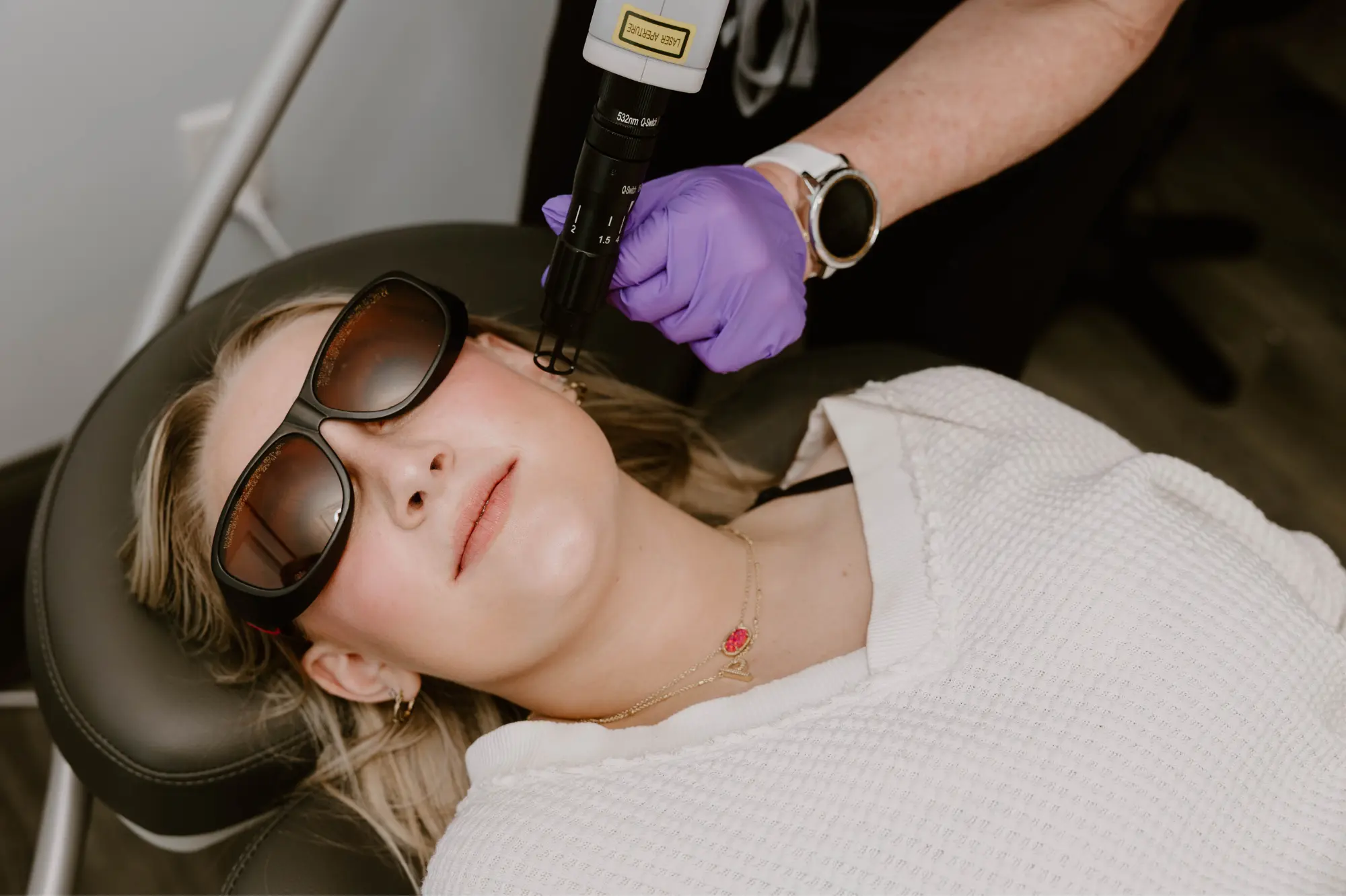 Client at Biltmore Dermatology getting laser treatment.